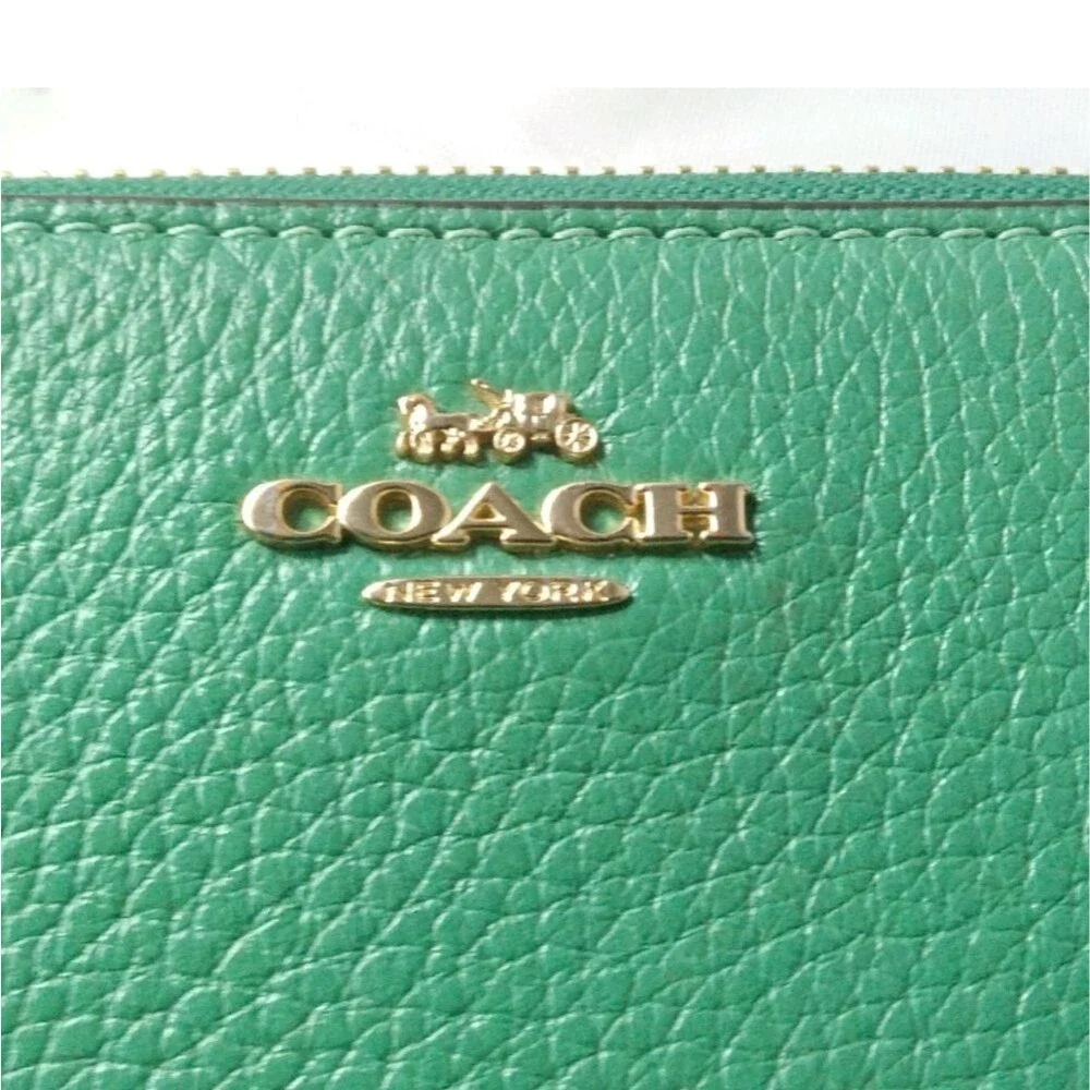 Coach Long Zip Around Green Leather Wallet #C4451  Retail $298